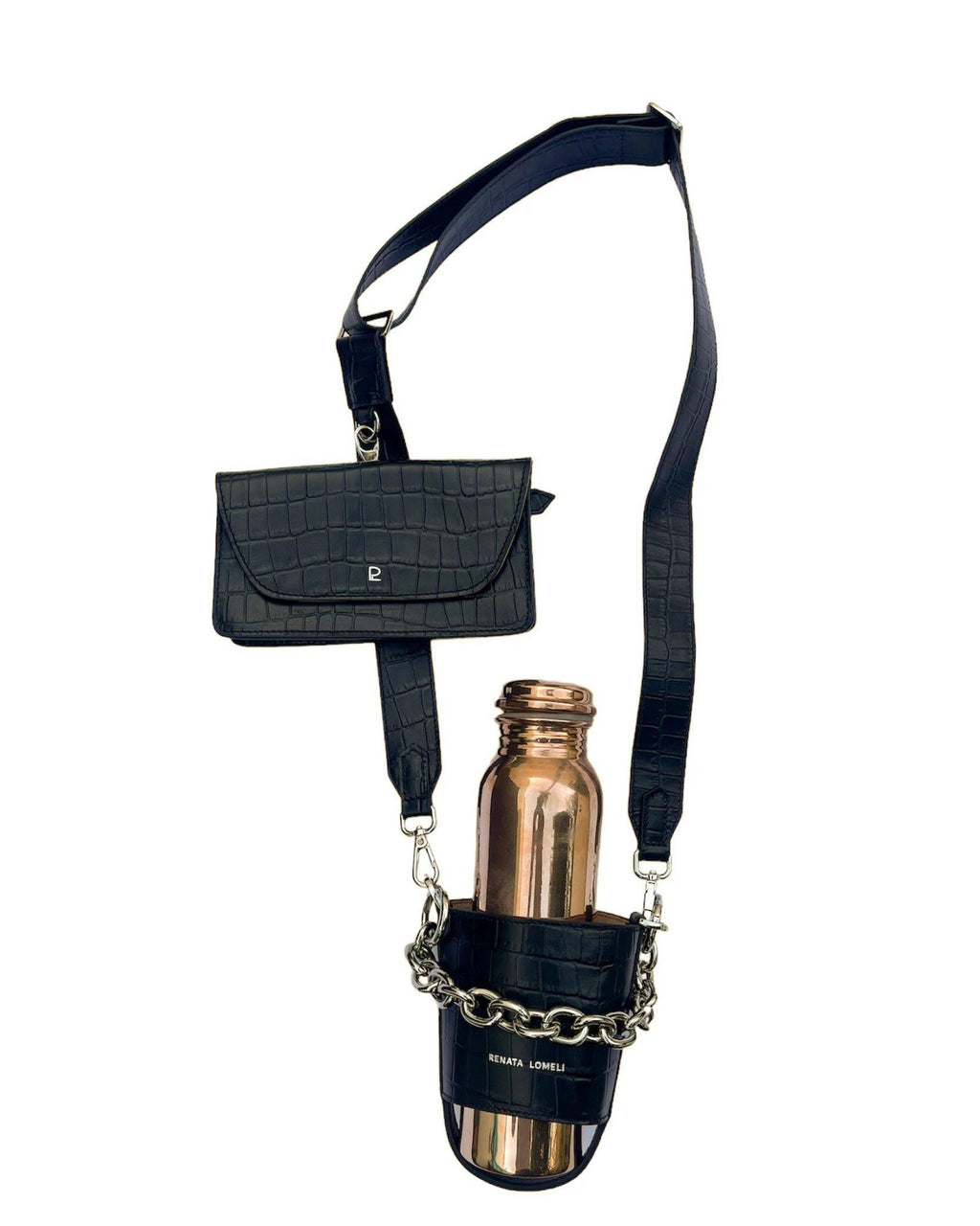 Bottle bag negra cadena plata