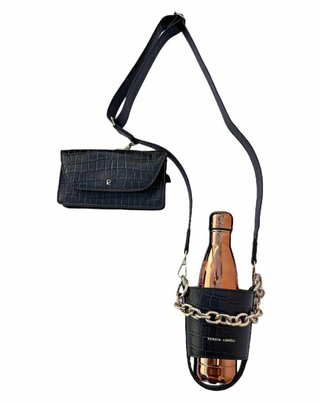 Bottle bag negra cadena oro