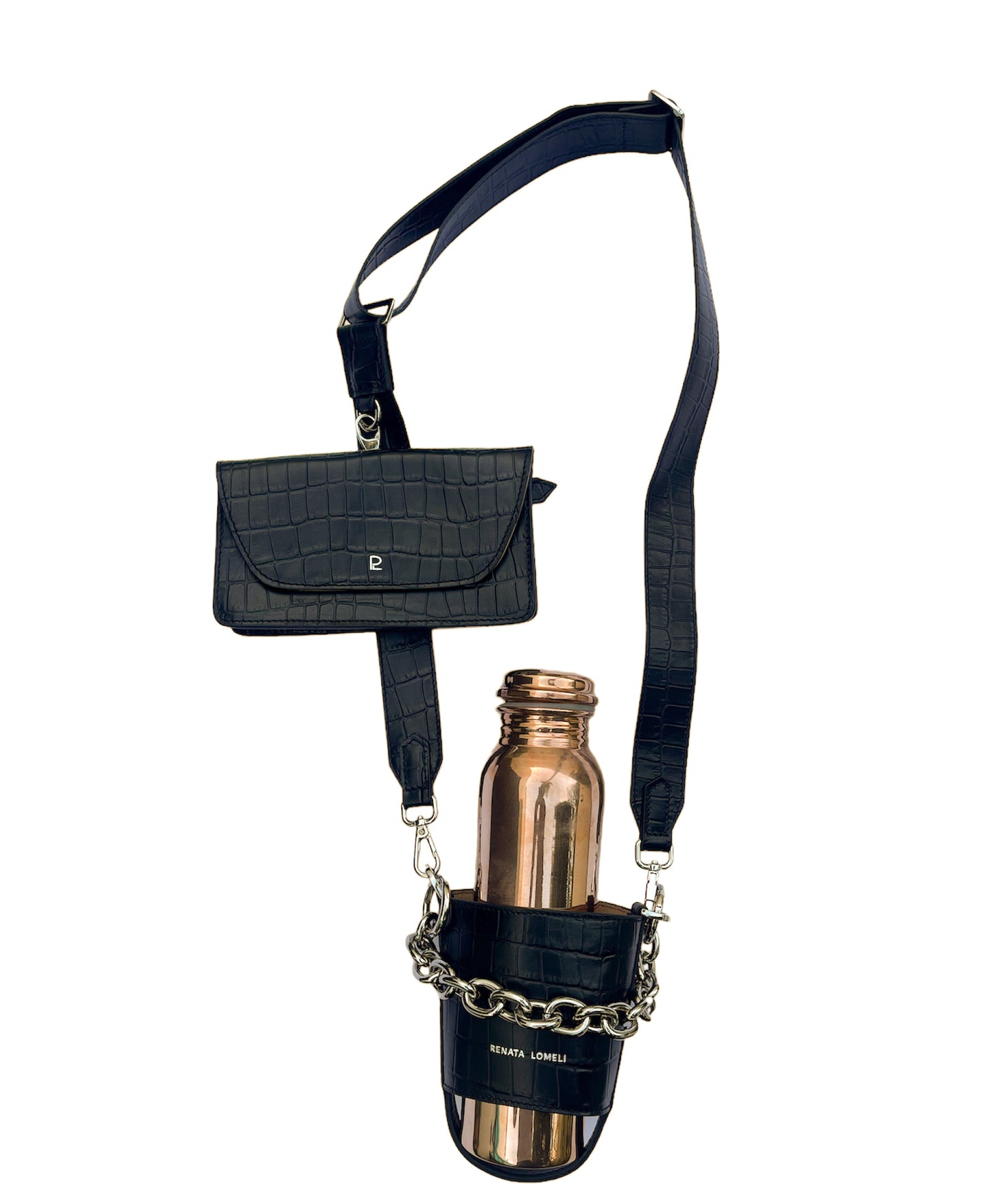 Bottle bag negra cadena plata