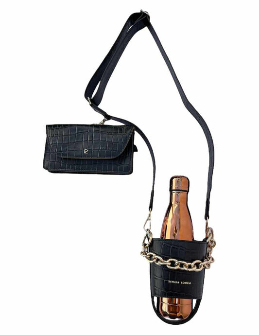 Bottle bag negra cadena oro