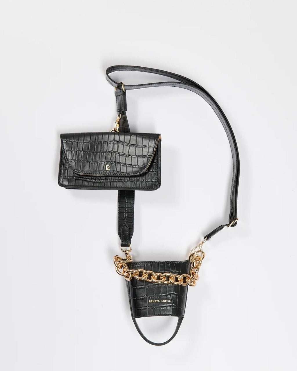 Bottle bag negra cadena oro