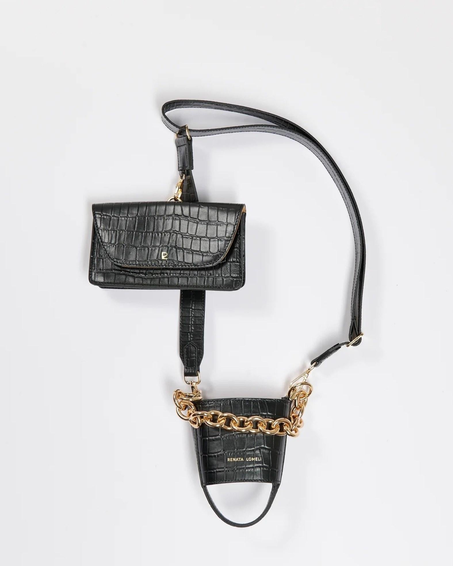 Bottle bag negra cadena oro