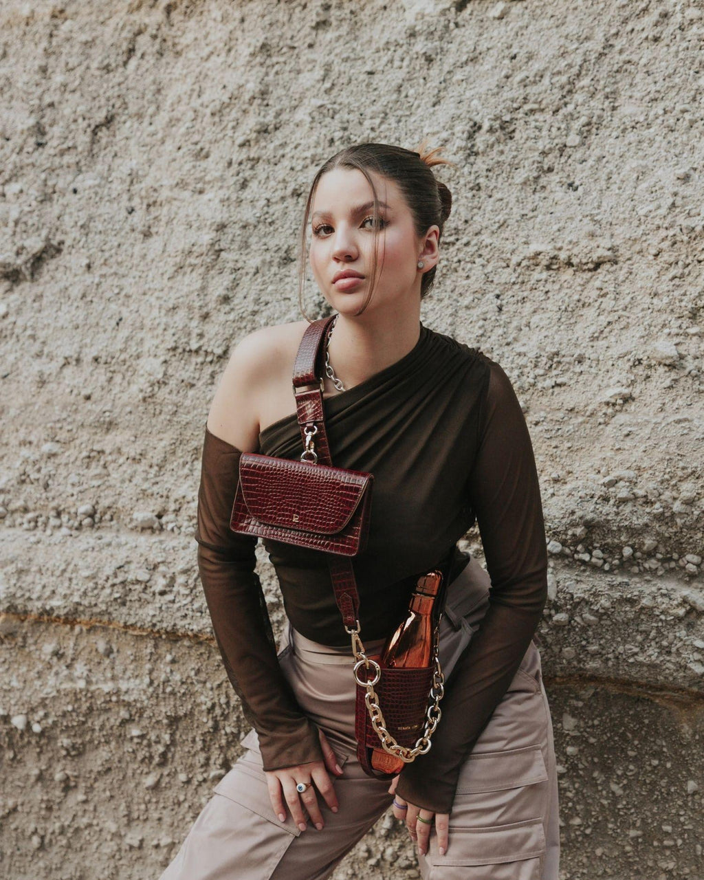 Bottle bag terracota - ajustable