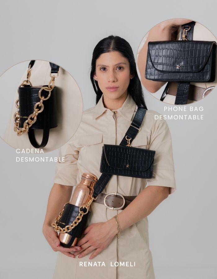 Bottle bag negra cadena oro
